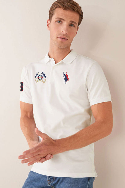 Polo Republica Men's Double Horse Rider & Flag Crest Embroidered Short Sleeve Polo Shirt Men's Polo Shirt Polo Republica 