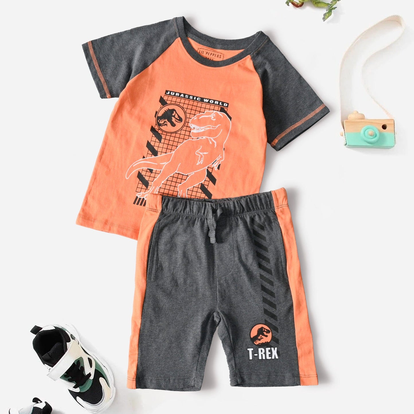 Lil Peppers Boy's Jurassic World Printed Twin Set Boys Twin Set First Choice Orange & Graphite 1-2 Years 