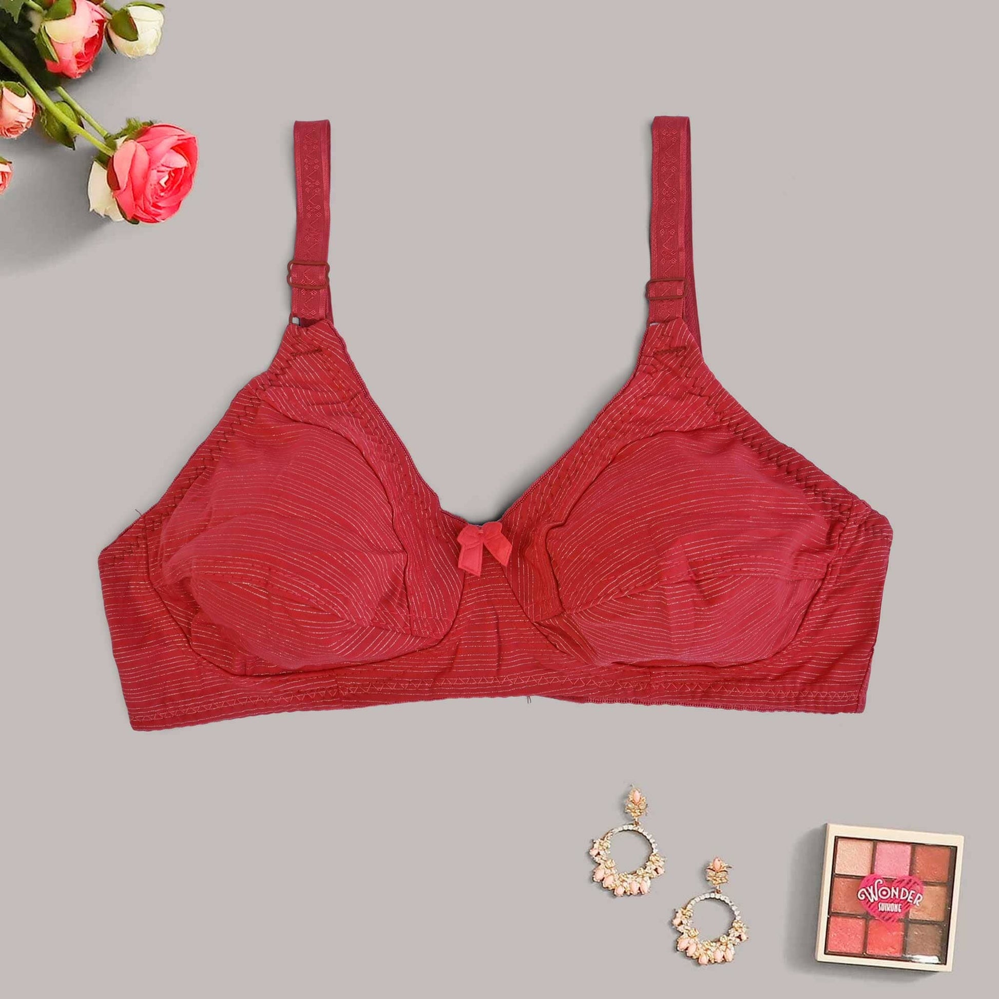 DF Dream Women's Glitters Lines Stretched Soft Bra Women's Lingerie SRL Red 30 