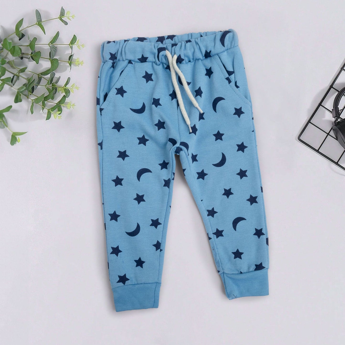 Lefties Kid's Star & Moon Printed Fleece Minor Fault Jogger Pants Kid's Trousers SNR Blue 9-12 Months 