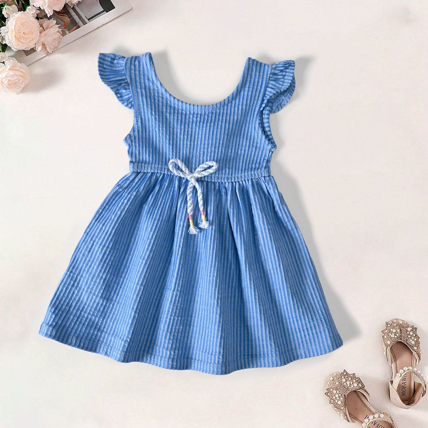 VC Girl's Hamburg Striped Design Premium Frock