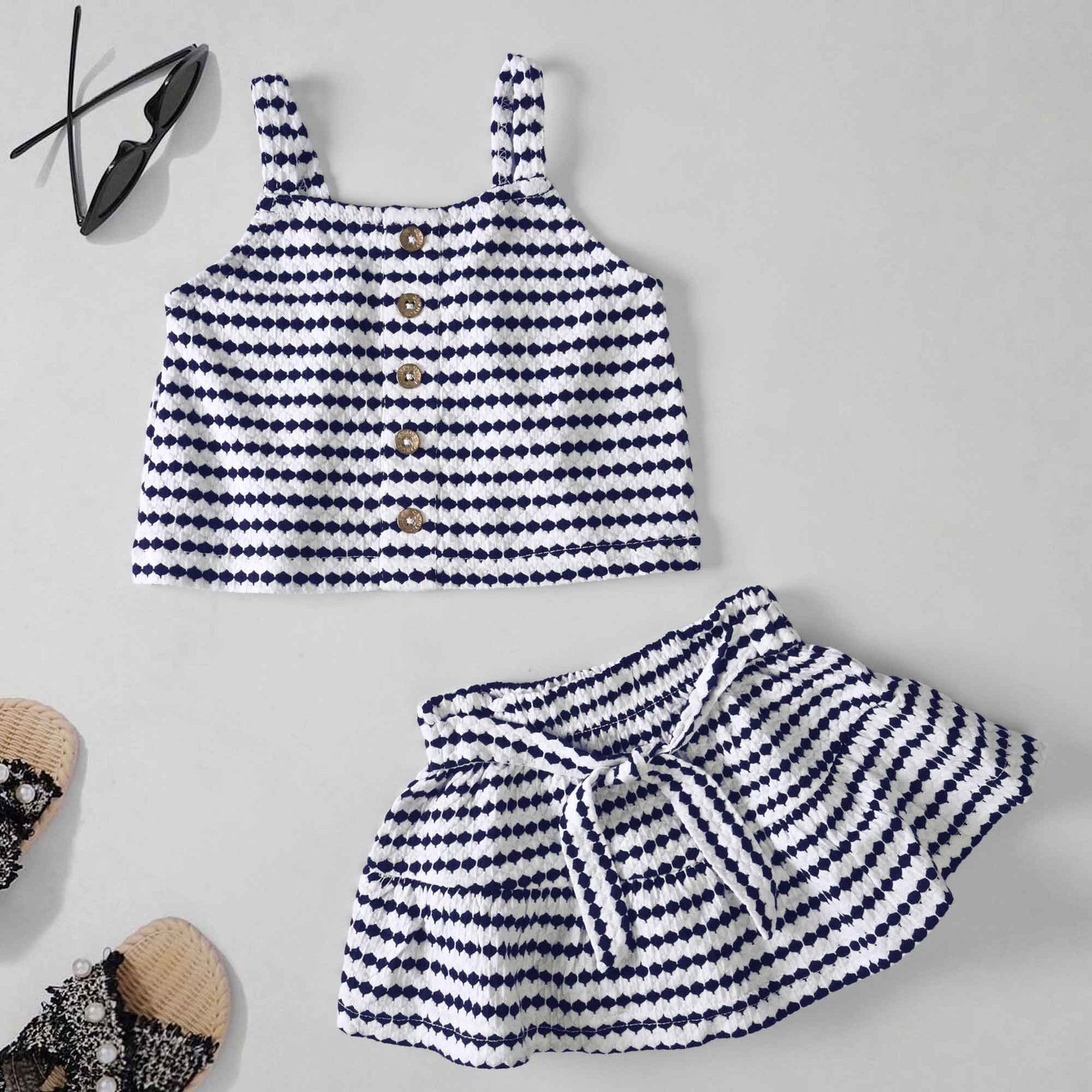 Girl's Krefeld Premium Design Top & Skirt Set Girls Twin Set TAHIR SIDDIQUI ( SALE BASIS ) White & Navy 2 Years 