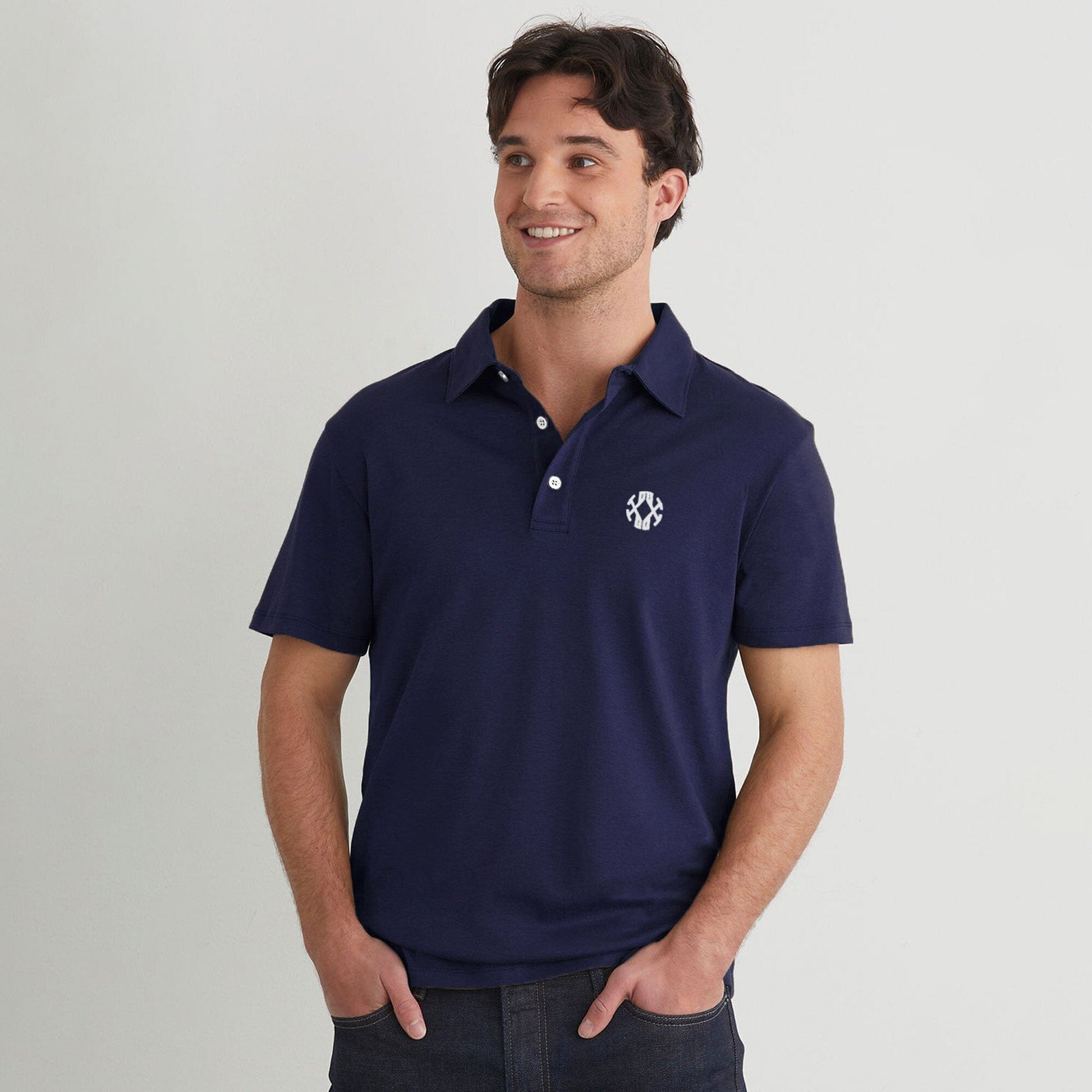 Men's Embroidered Short Sleeve Minor Fault Polo Shirt Men's Polo Shirt IBT Navy S 