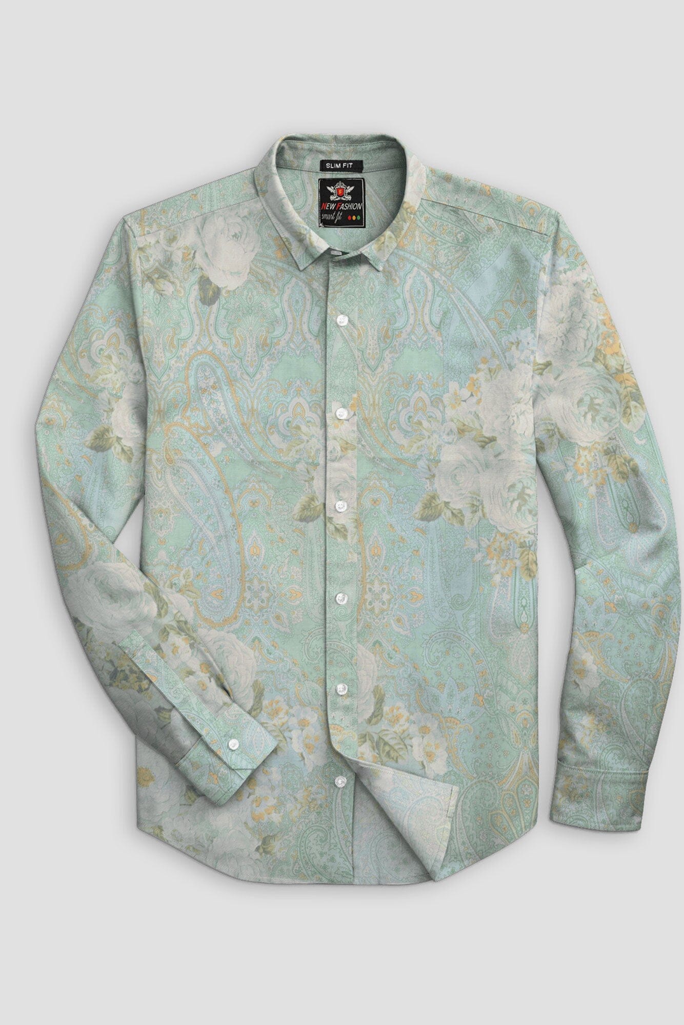 Fashion Men's Rose Printed Slim Fit Casual Shirt Men's Casual Shirt First Choice Mint Green S 