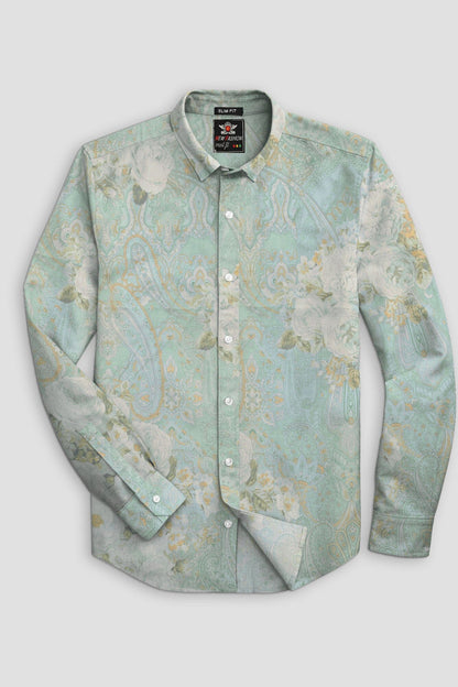 Fashion Men's Rose Printed Slim Fit Casual Shirt Men's Casual Shirt First Choice Mint Green S 