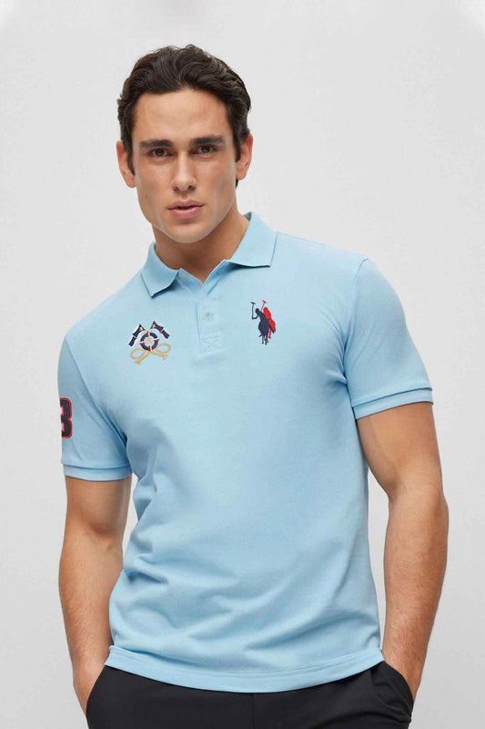 Polo Republica Men's Double Horse Rider & Flag Crest Embroidered Short Sleeve Polo Shirt Men's Polo Shirt Polo Republica 