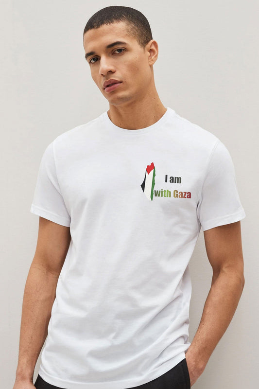 LE Men's Palestine I Am With Gaza Printed Crew Neck Tee Shirt Men's Tee Shirt Image 