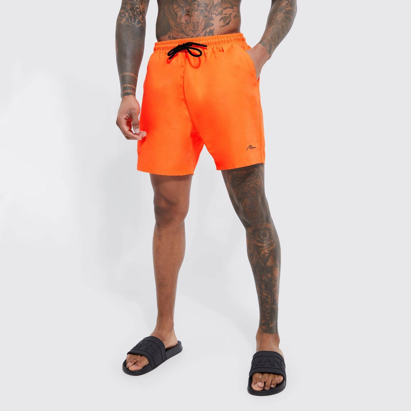 BM Men's Mid Length Classic Minor Fault Activewear Swim Shorts Men's Shorts Umer A Latif Orange XS 