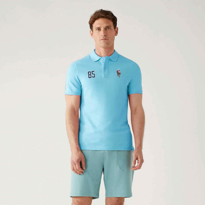 Polo Republica Men's Horse Rider & 85 Embroidered Short Sleeve Polo Shirt Men's Polo Shirt Polo Republica Aqua Blue S 