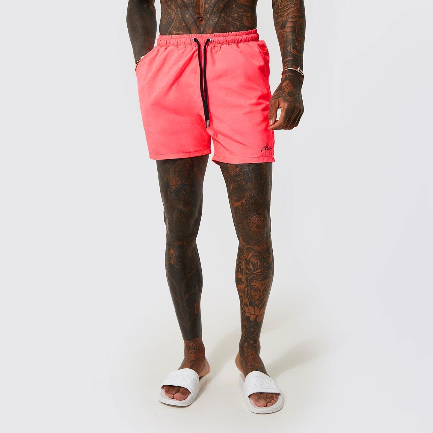 BM Men's Mid Length Classic Activewear Swim Shorts Men's Shorts Umer A Latif Hot Pink XS 