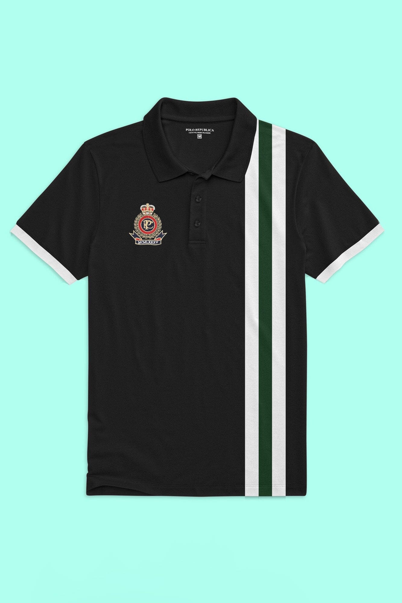 Polo Republica Men's Crest Embroidered Contrast Stripe Panel Polo Shirt Men's Polo Shirt Polo Republica 