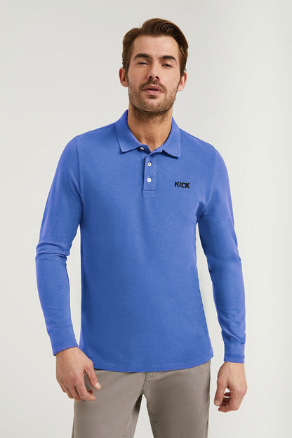 Men's Kick Embroidered Long Sleeve Minor Fault Polo Shirt Minor Fault Ibrahim Traders ( SALE BASIS ) Sky S 