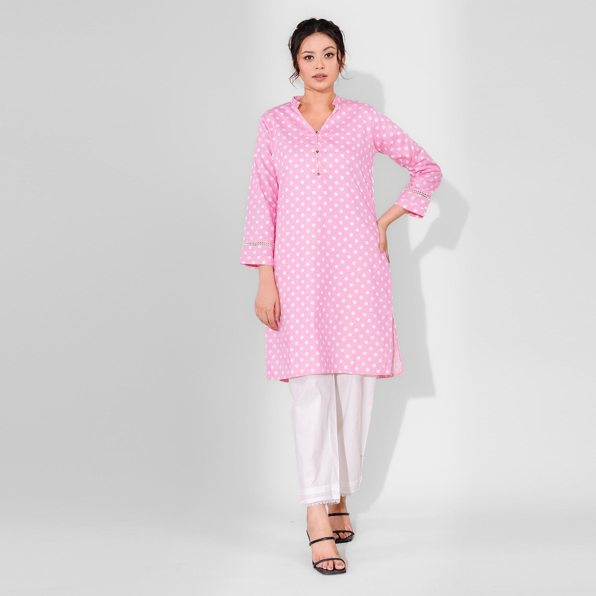 Hud Hud Women's Dots Printed V Neck Style Stitched Kurti Women's Kurti MHJ 