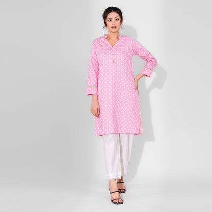 Hud Hud Women's Dots Printed V Neck Style Stitched Kurti Women's Kurti MHJ 