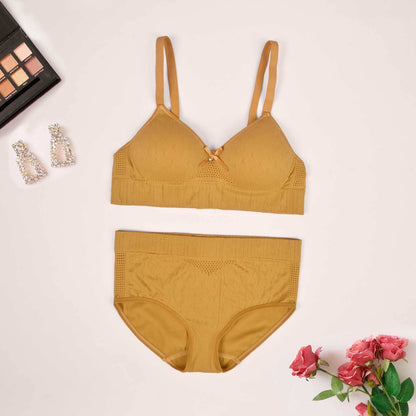 Women's Elegance Push Up Padded Bra & Pantie Set Women's Lingerie RAM Mustard 34 