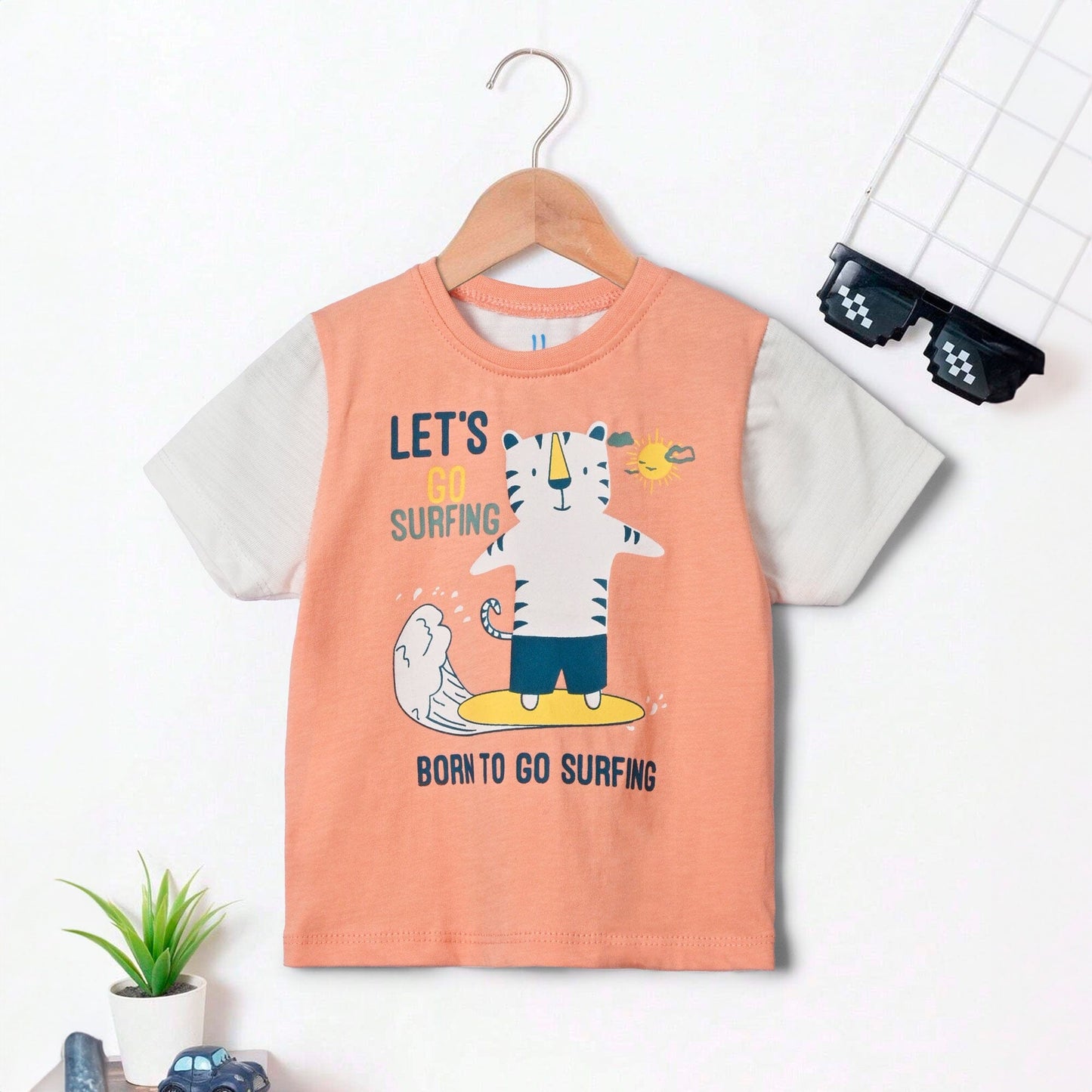 Hash Fash Kid's Let's Go Surfing Printed Tee Shirt Kid's Tee Shirt First Choice Powder Pink 6-12 Months 