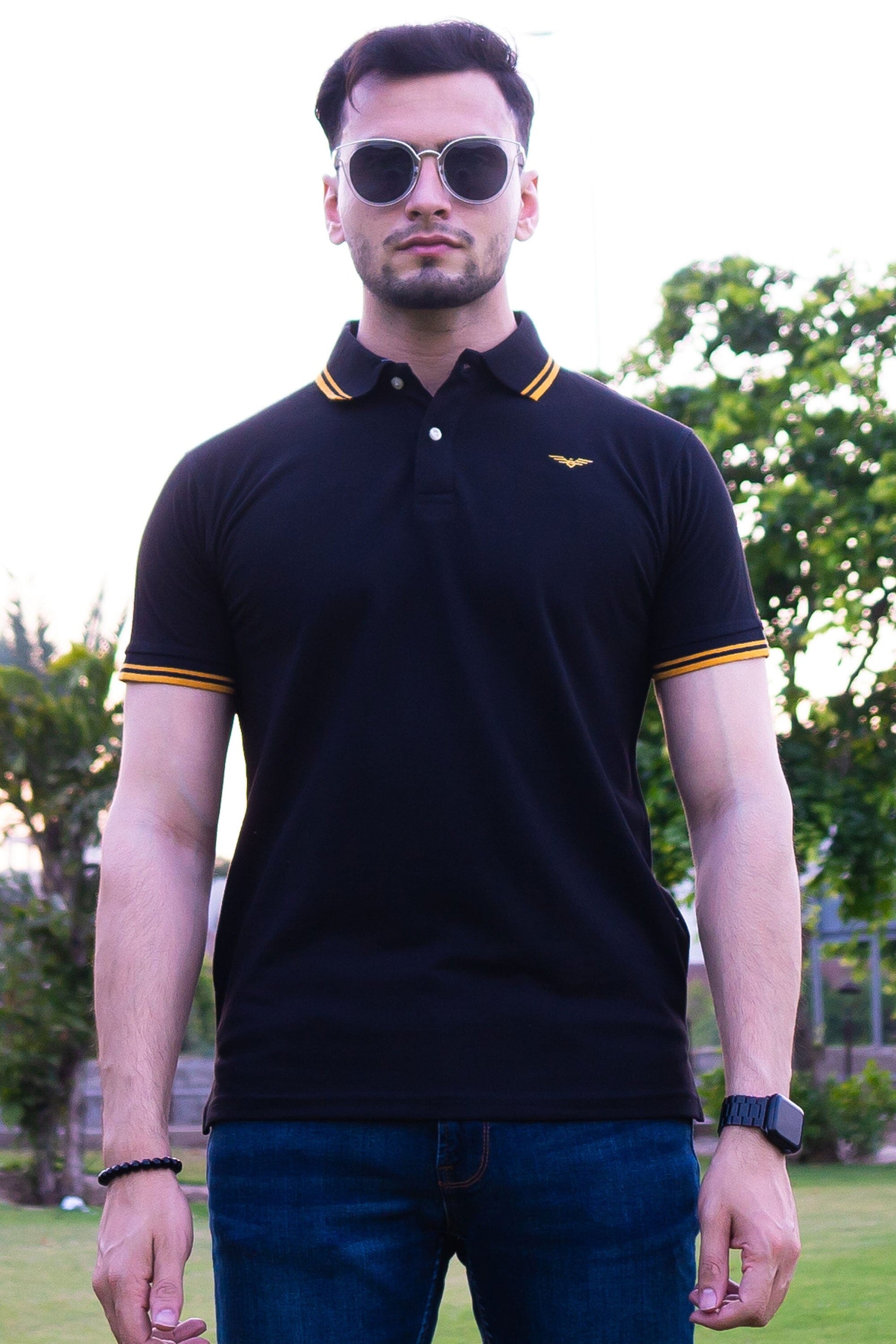 Eternity Men's Logo Embroidered Tipped Collar Design Premium Polo Shirt Men's Polo Shirt ETY 