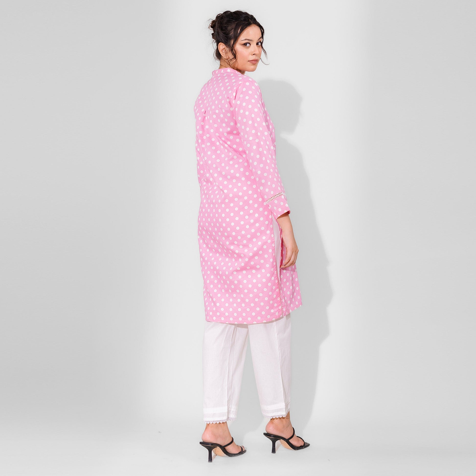 Hud Hud Women's Dots Printed V Neck Style Stitched Kurti Women's Kurti MHJ 