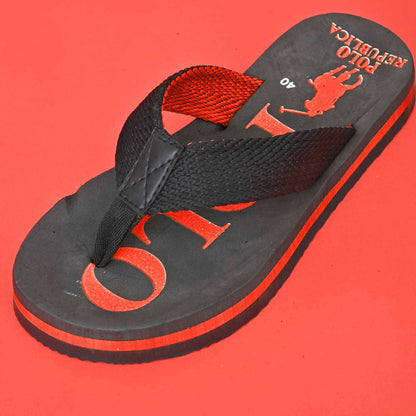 Polo Republica Men's Polo Pony Ultra-Light Soft Flip Flops Slippers Men's Shoes SNAN Traders Black & Red EUR 40 