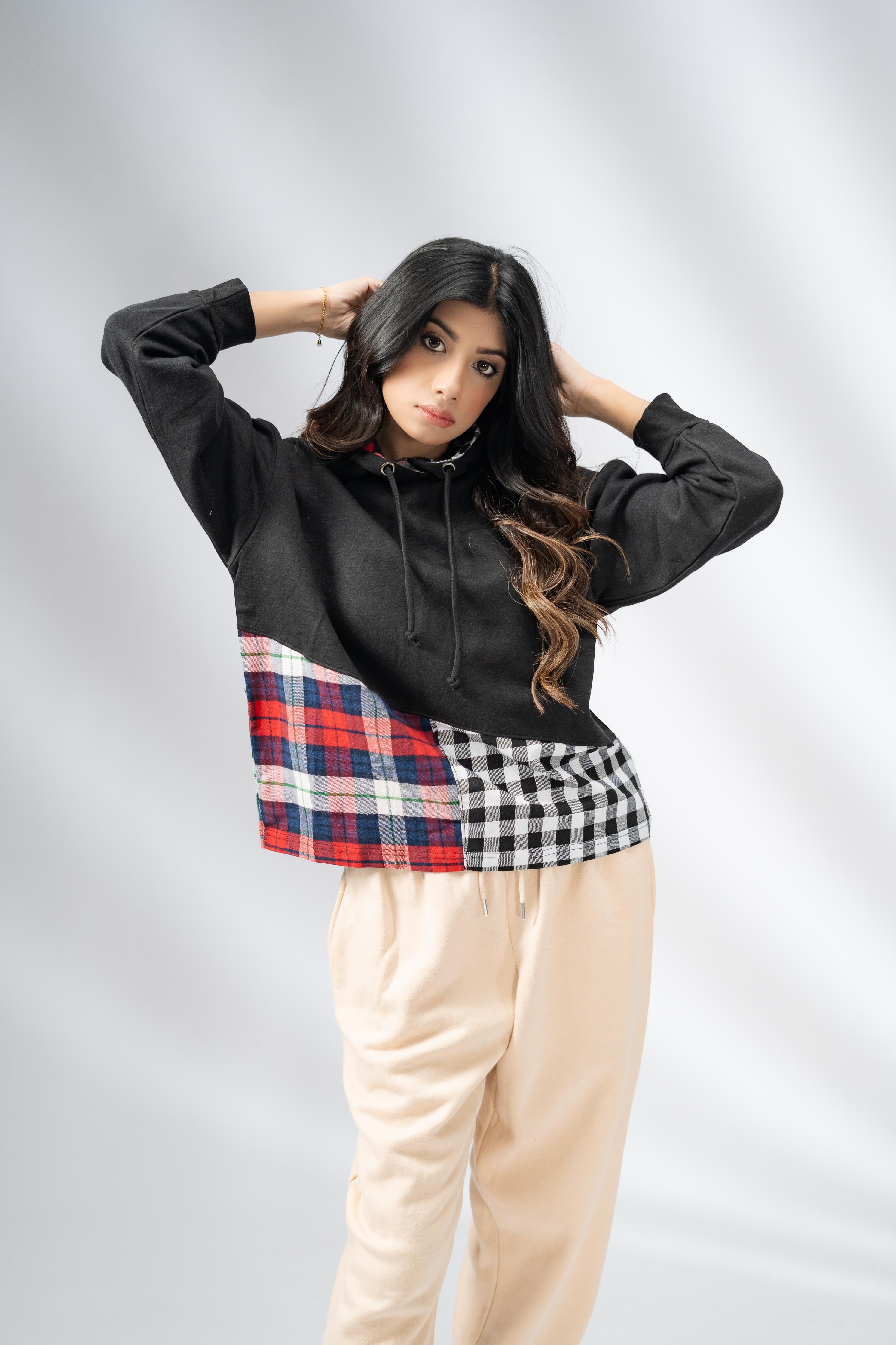 Checkered fleece outlet hoodie