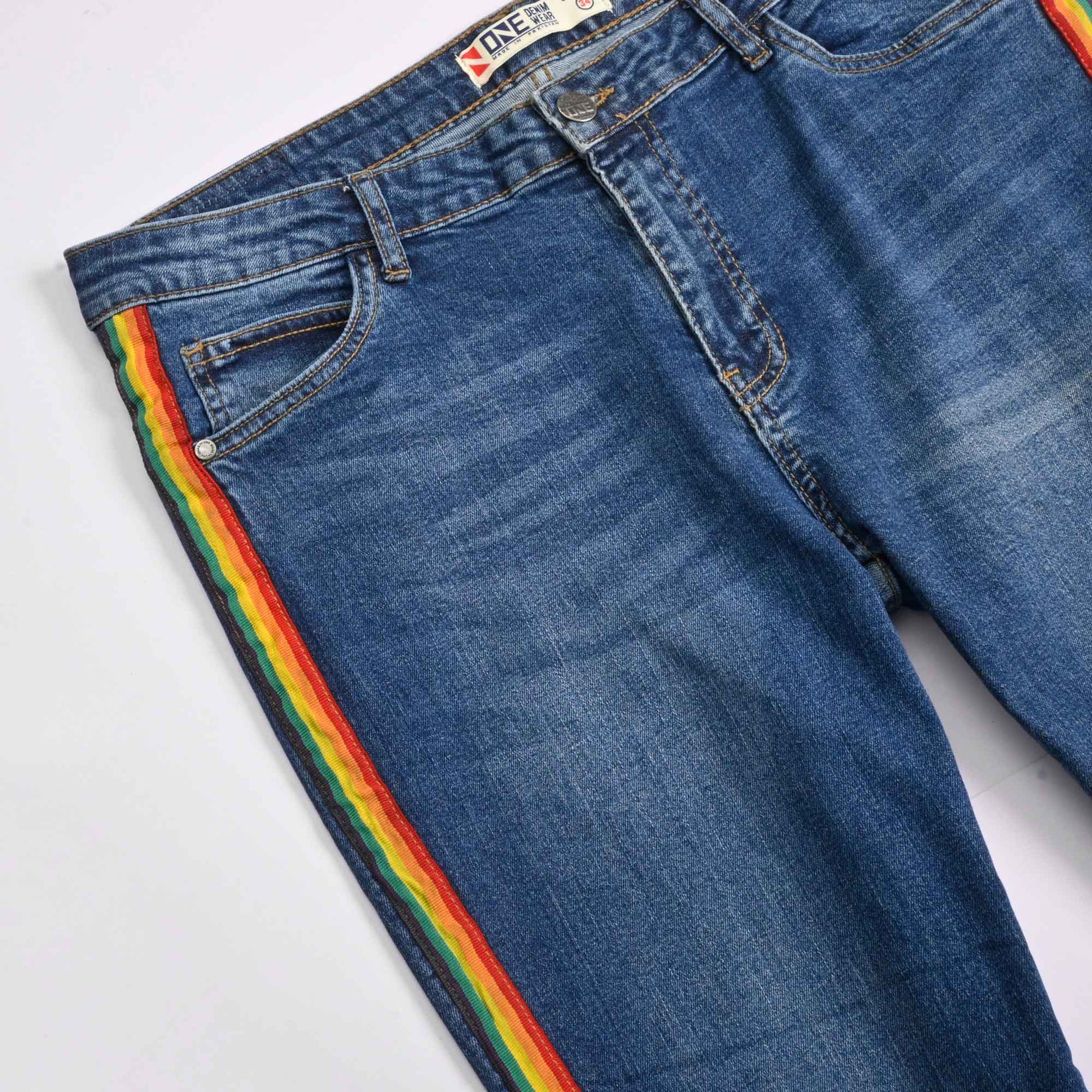 Women's Rainbow Striped Denim Pants