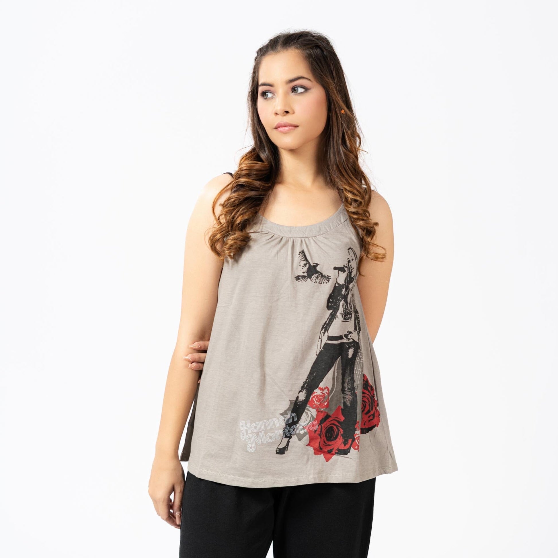 Women's Hannah Montana Guitar Printed Top Women's Casual Top IST Grey S 