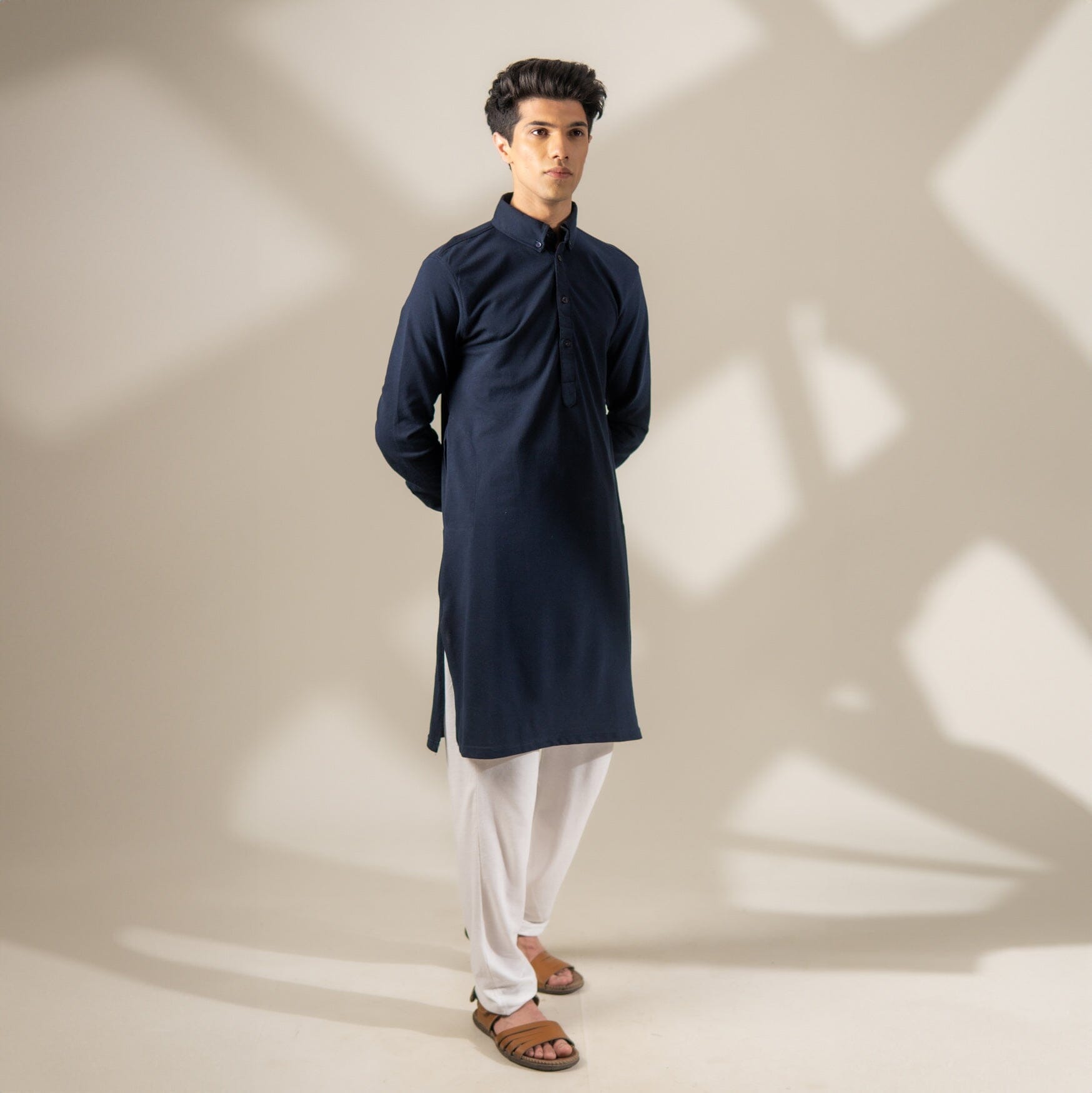 Polo Republica Knitted Pique Kurta with Button-Down Collars Men's Kurta Polo Republica 