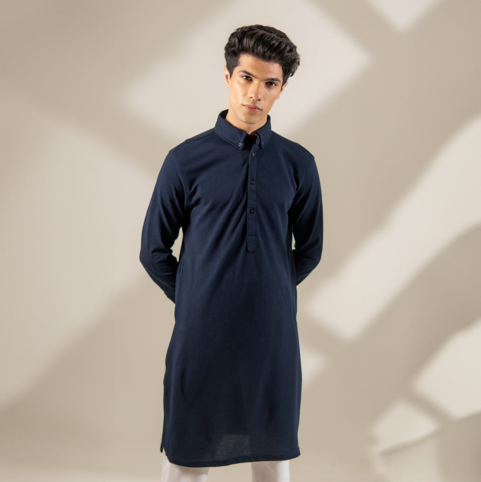 Polo Republica Knitted Pique Kurta with Button-Down Collars Men's Kurta Polo Republica 