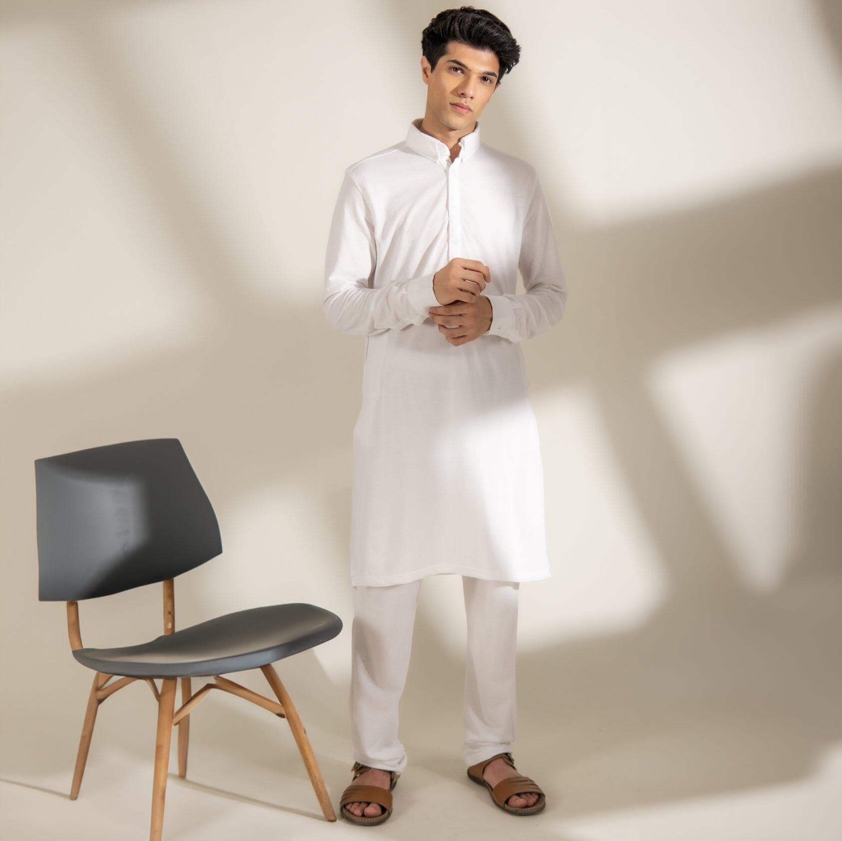 Polo Republica Knitted Pique Kurta with Button-Down Collars Men's Kurta Polo Republica White S 