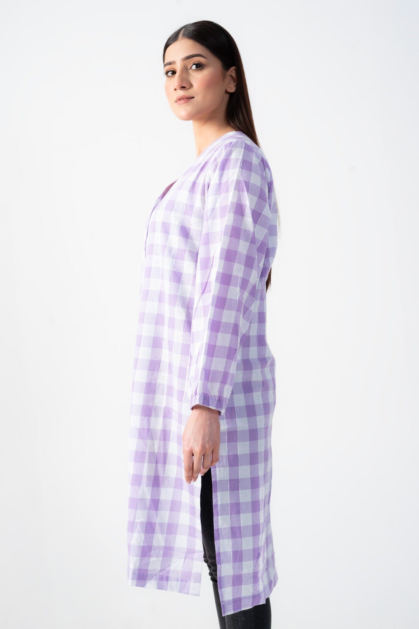 East West Women's Check Design Stitched Shirt Women's Kurti East West 