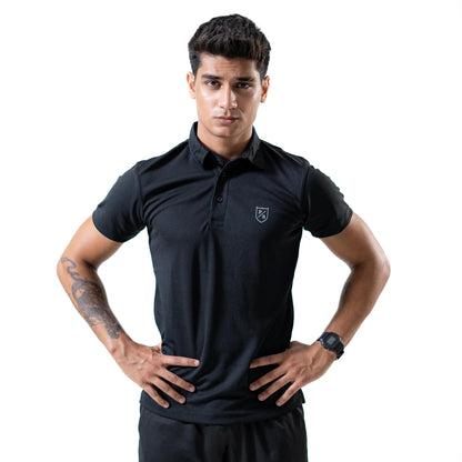 Polo Republica Men's PR & Three Strips Printed Activewear Polo Shirt Men's Polo Shirt Polo Republica Black S 