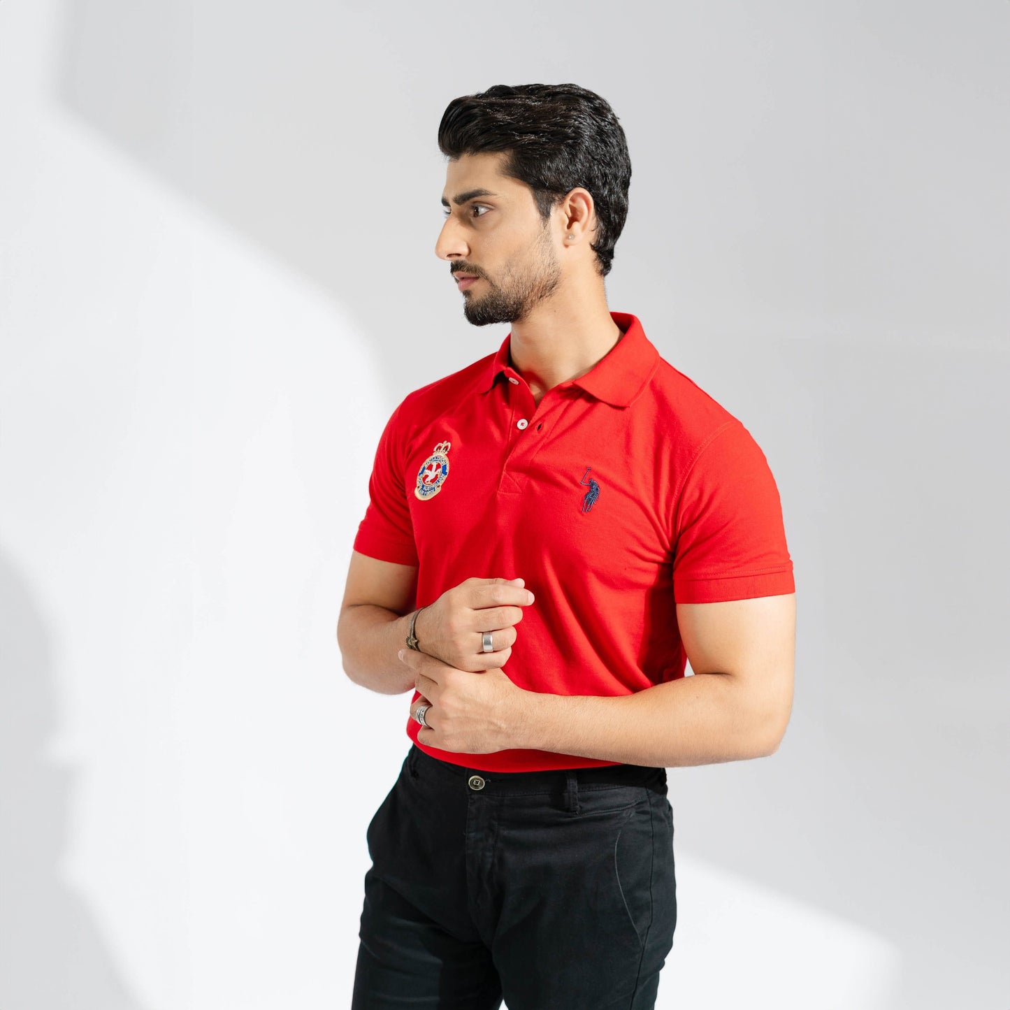 Polo Republica Men's Signature Pony & Squadron Embroidered Short Sleeve Polo Shirt Men's Polo Shirt Polo Republica Red S 