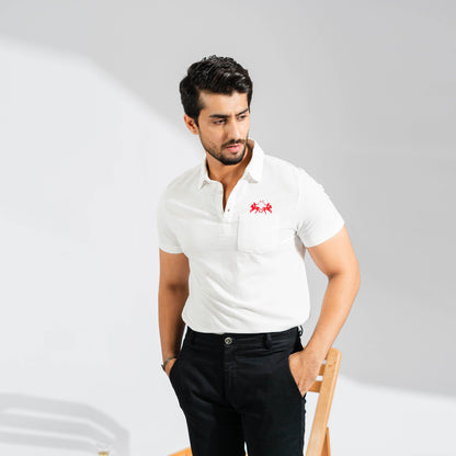 Polo Republica Men's Double Pony & Polo Embroidered Pocket Polo Shirt Men's Polo Shirt Polo Republica White S 