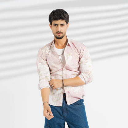 Fashion Men's Rose Printed Slim Fit Casual Shirt Men's Casual Shirt First Choice Pink S 