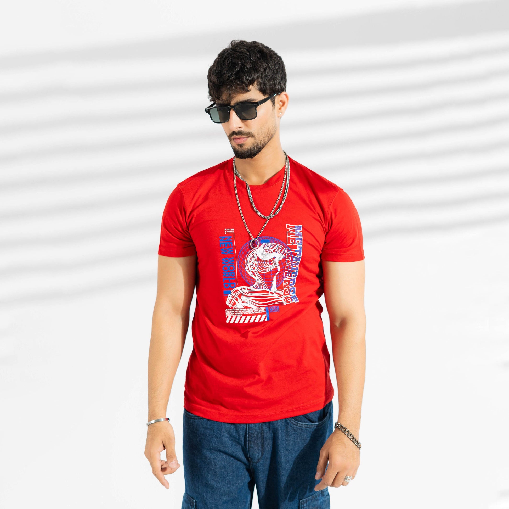 Polo Republica Men's Metaverse Printed Crew Neck Tee Shirt Men's Tee Shirt Polo Republica Red S 