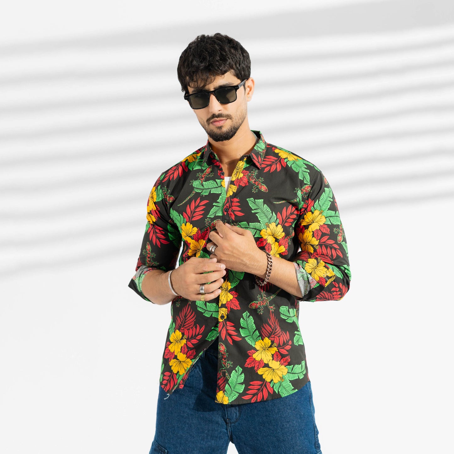 Fashion Men's Lizard Printed Slim Fit Casual Shirt Men's Casual Shirt First Choice Black S 