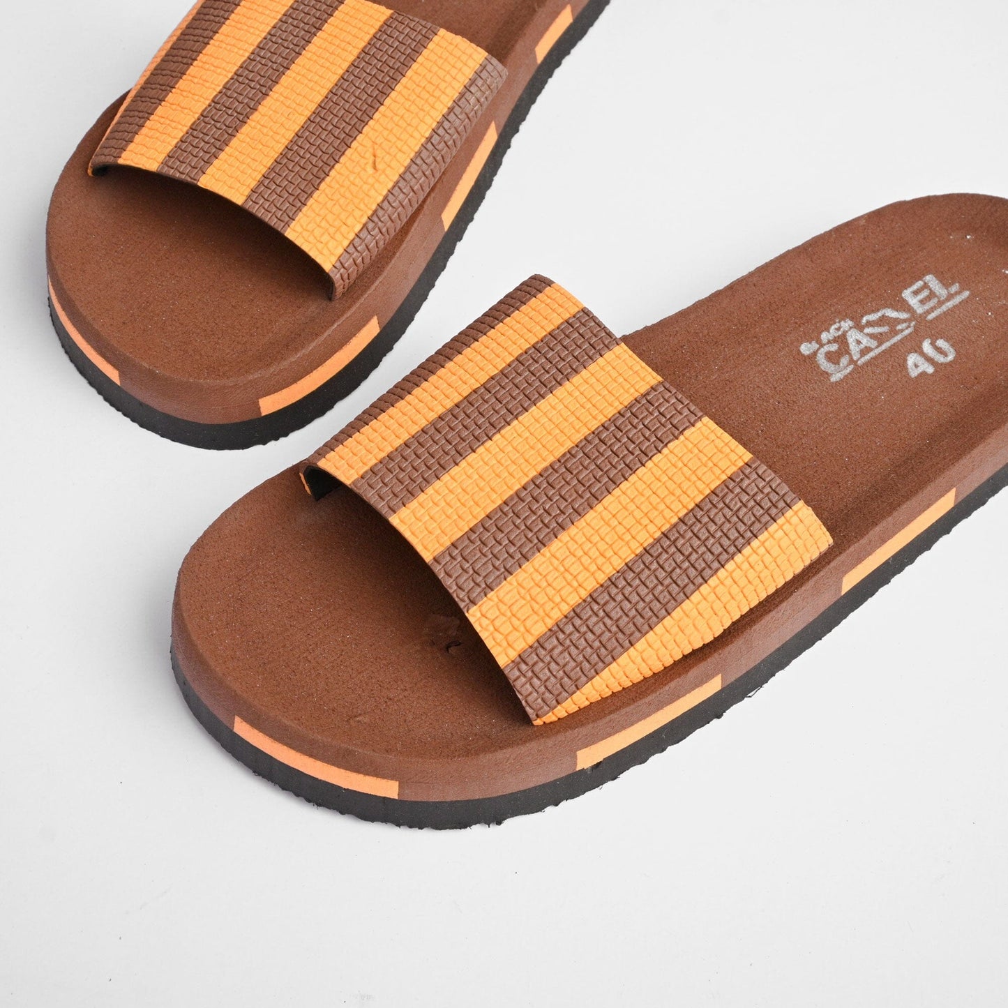 Black Camel Men's Stripe & Texture Design Soft Slides Men's Shoes Hamza Traders 