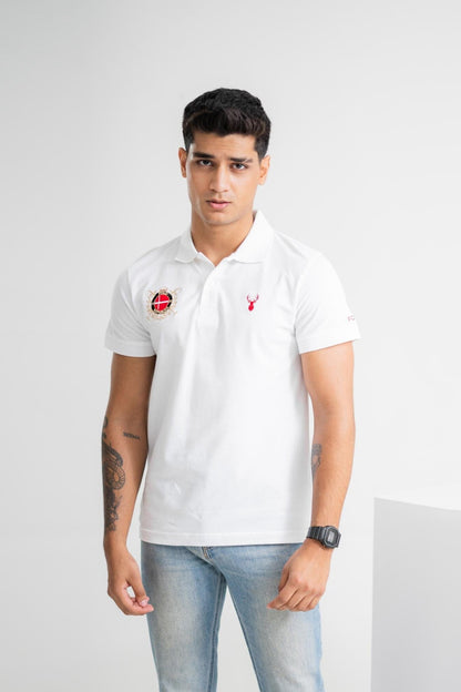 Polo Republica Men's Deer & Flag Crest Embroidered Short Sleeve Polo Shirt Men's Polo Shirt Polo Republica White S 