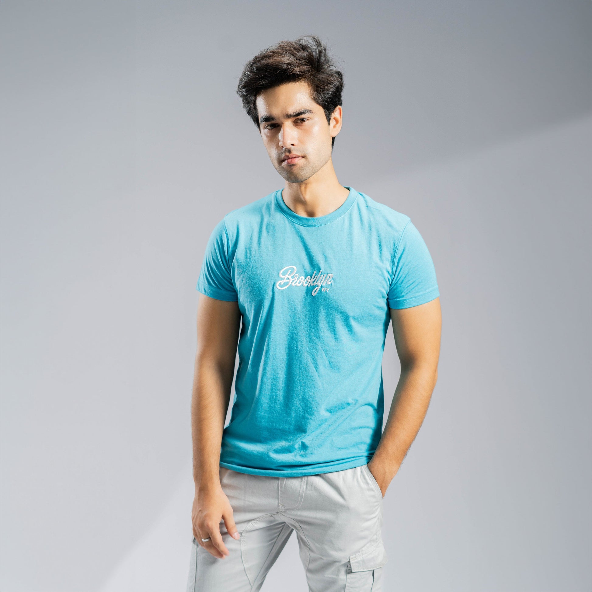 Polo Republica Men's Brooklyn NY Embroidered Crew Neck Tee Shirt Men's Tee Shirt Polo Republica Aqua Blue S 