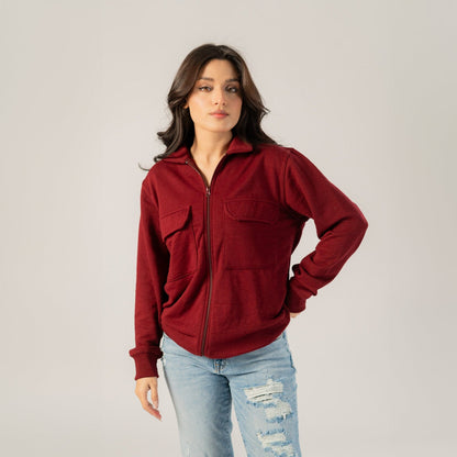 East West Women's Terry Zipper Jacket Women's Jacket East West Maroon S 