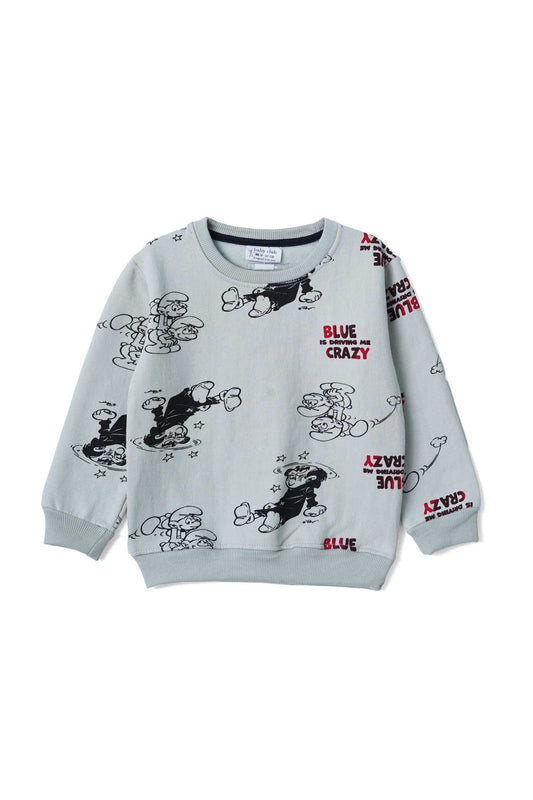 Tiny Teen Kid's Blue Is Driving Me Crazy Printed Sweatshirt Kid's Sweat Shirt Salman Rahim Grey 9-12 Months 