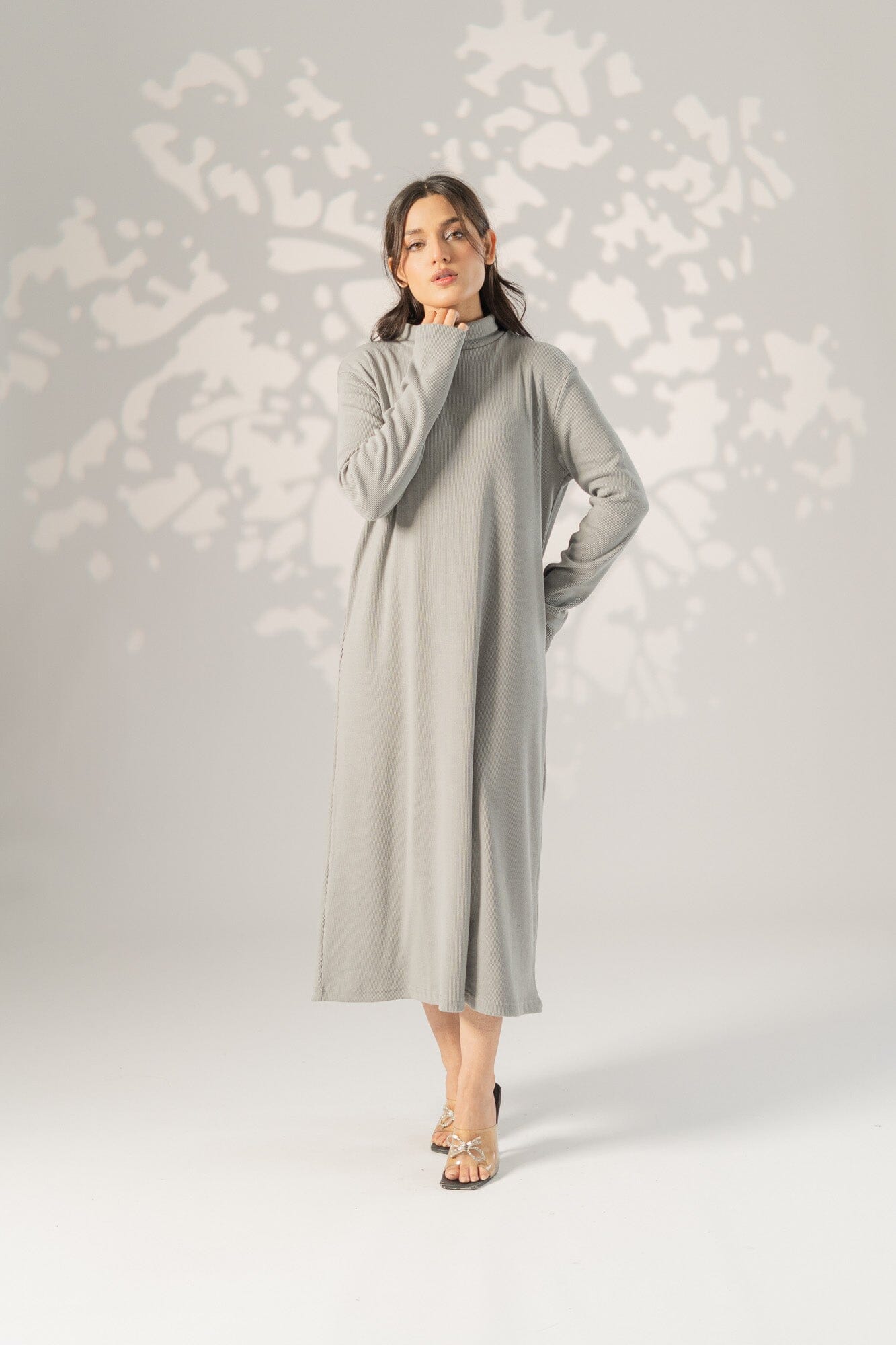 Grey chiffon high neck maxi dress best sale