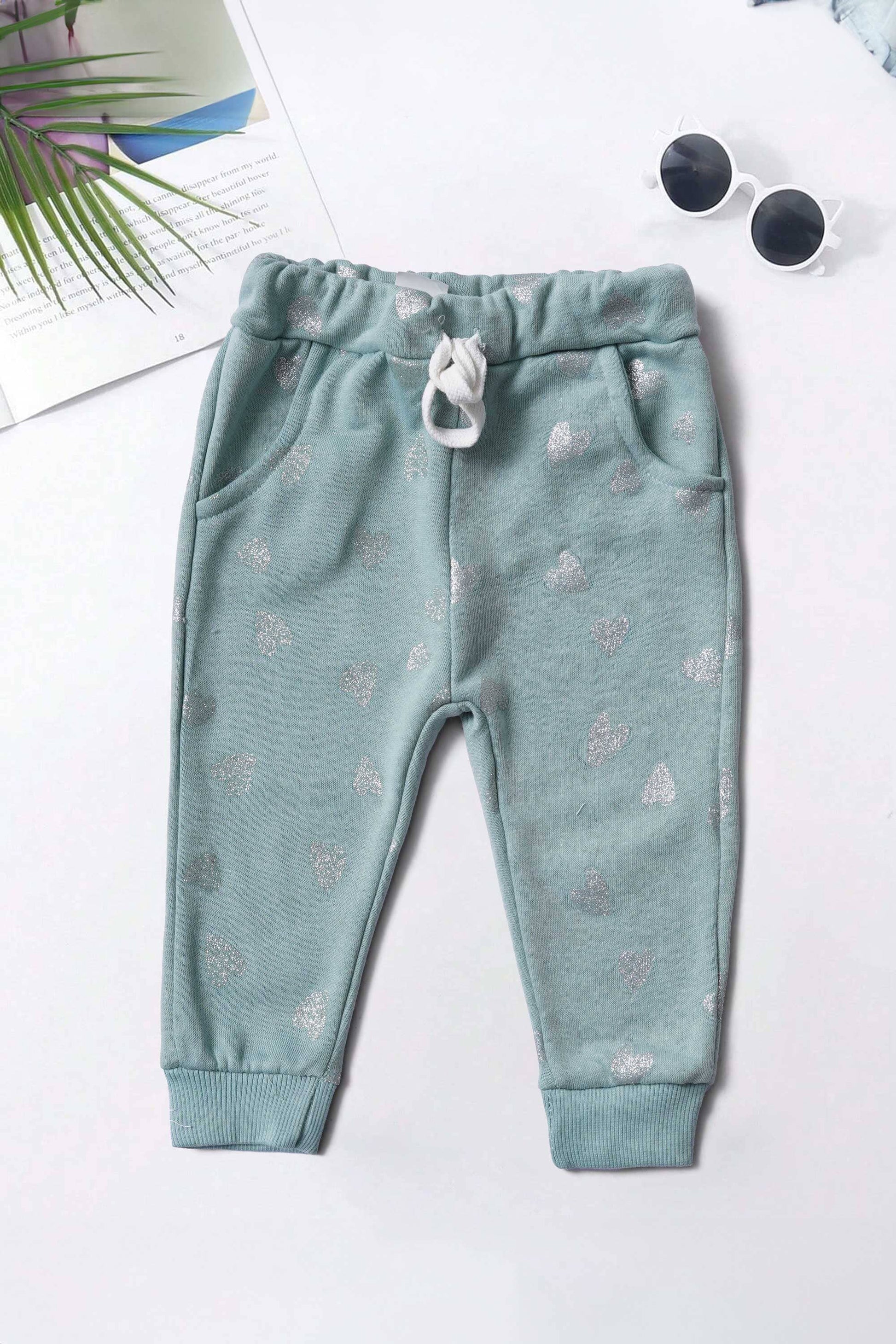 Baby Club Kid's Heart Printed Fleece Jogger Pants Kid's Jogger Pant Salman Rahim Sky 3-6 Months 