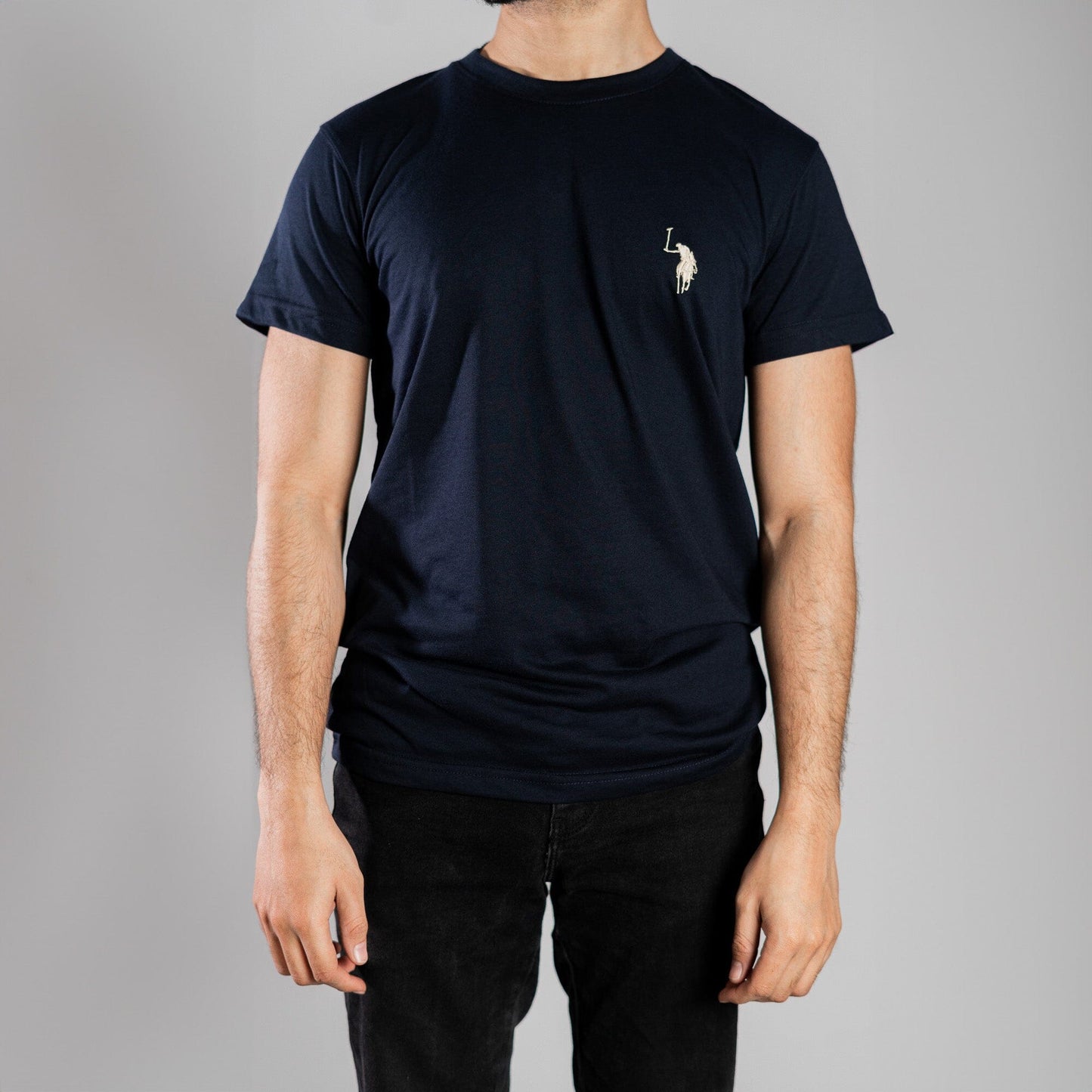 Polo Republica Men's Signature Pony Embroidered Crew Neck Tee Shirt Men's Tee Shirt Polo Republica Navy & Golden S 