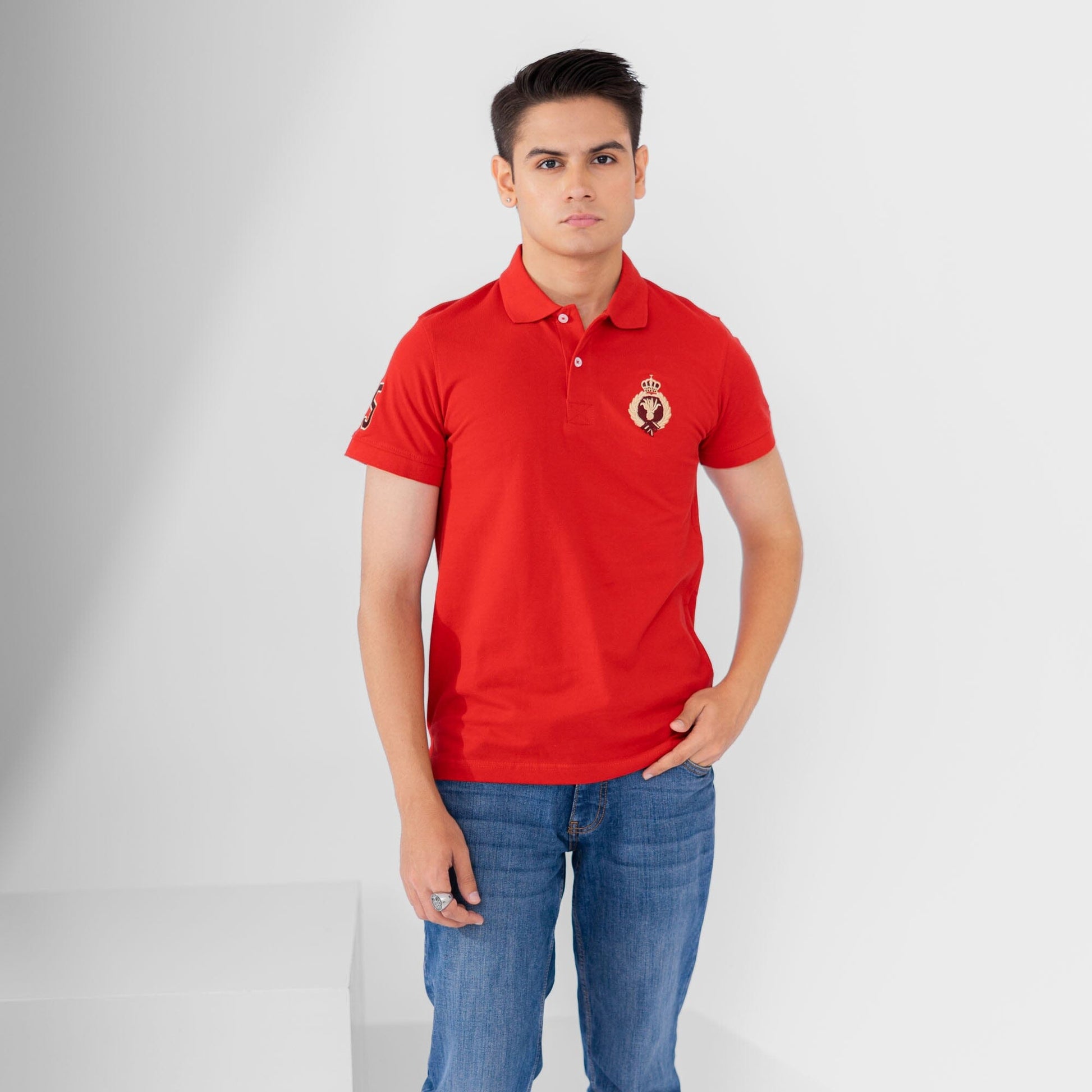 Polo Republica Men's Crown Crest & 5 Embroidered Short Sleeve Polo Shirt Men's Polo Shirt Polo Republica 