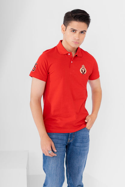 Polo Republica Men's Crown Crest & 5 Embroidered Short Sleeve Polo Shirt Men's Polo Shirt Polo Republica Red S 