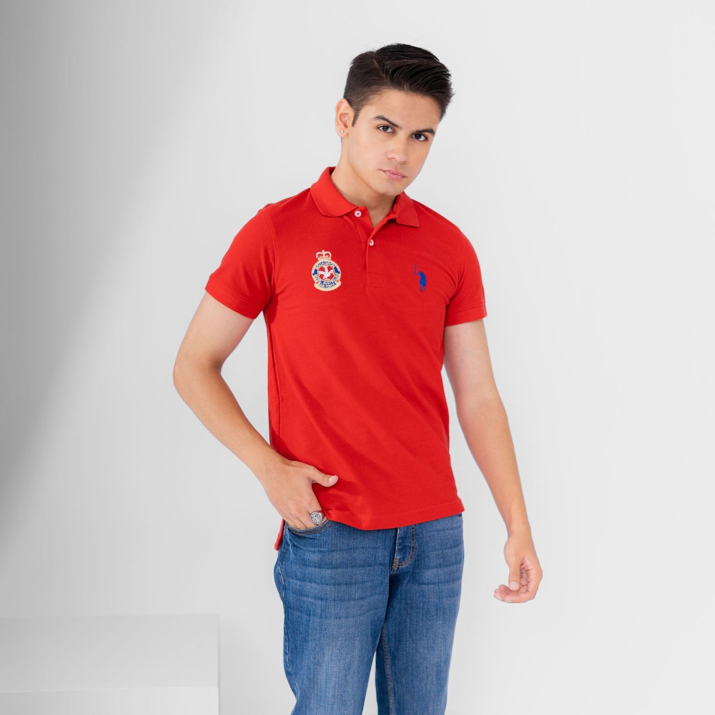 Polo Republica Men's Horse Rider & Crest Embroidered Short Sleeve Polo Shirt Men's Polo Shirt Polo Republica Red S 