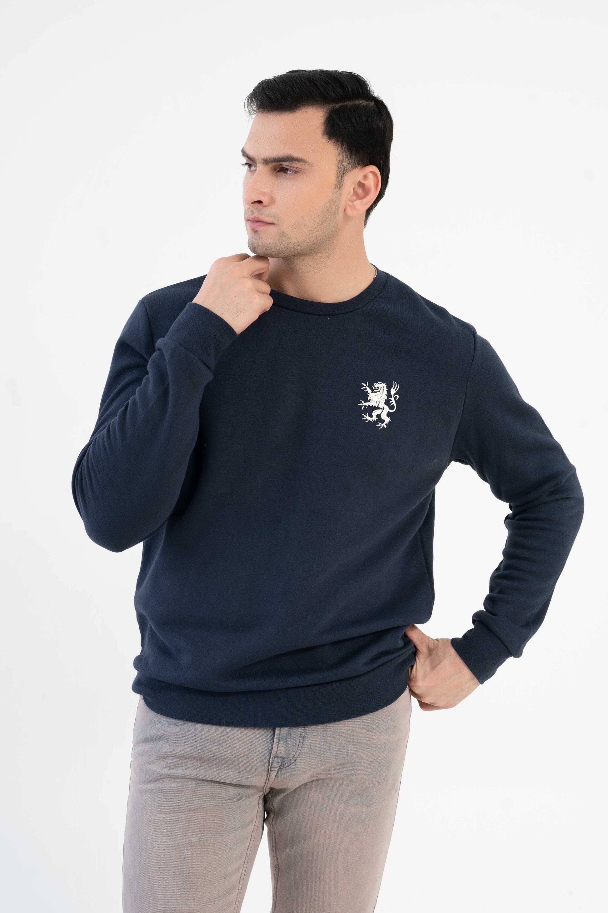 Tuman Men's Leo Embroidered Fleece Sweat Shirt Men's Sweat Shirt Polo Republica Navy S 