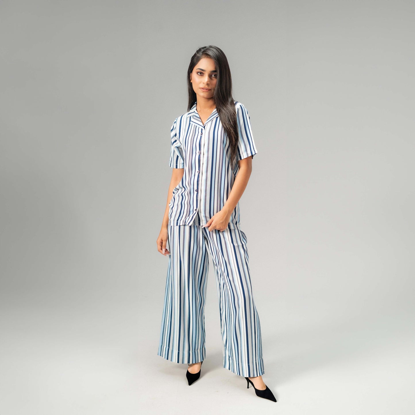 East West Women's Stripes Design Co-Ord Set Women's Co Ord Set East West White XS 