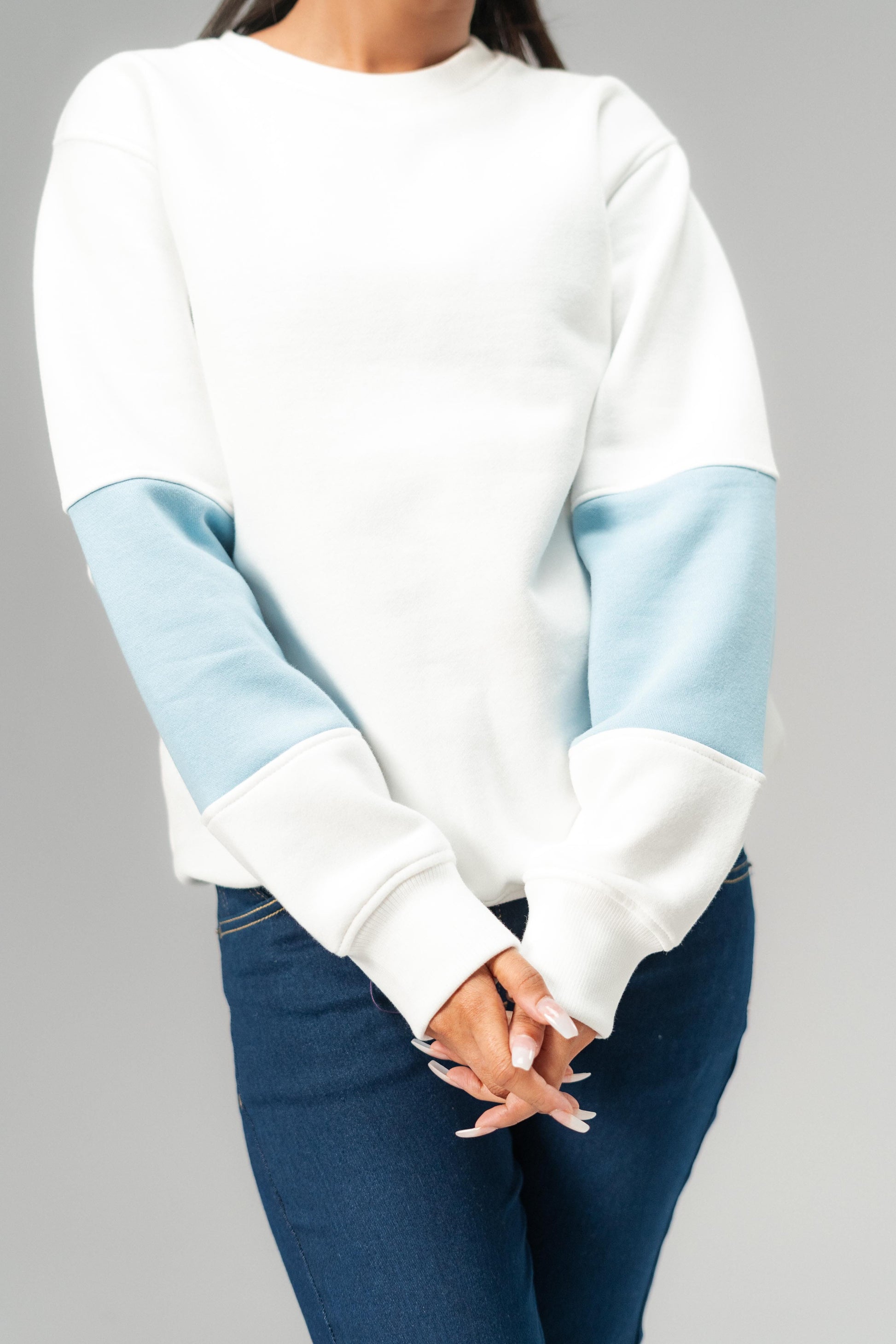 East West Women's Contrast Sleeves Fleece Sweat Shirt Women's Sweat Shirt East West 